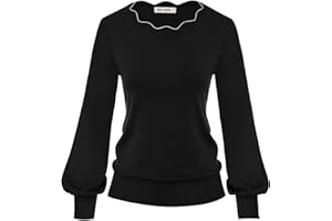 GRACE KARIN Donna Maglione Scollo Barchetta Design Orlo Irregolare Manica Lunga a Palloncino