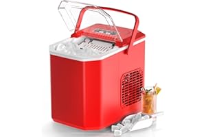 FZF Ice Maker Machine for Home - Self-Cleaning Function, 9 Ice Cubes in 6 Minutes. Low Noise Operation - Ideal for Households, Offices, and Bars, Enjoy Refreshing Ice Anytime, Red