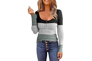 Lässige Langarm Tunika Oberteile für Damen V Ausschnitt Slim Fit Pulli Sexy Langarmshirt Basic Rundhals Einfarbig T-Shirt Tops Button Shirt V-Ausschnitt Casual Pullover