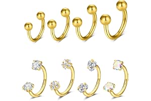 Fundeedrr 8-pack septum hästsko piercingset rostfritt stål med zirkon 6/8/10/12 mm, för septum läpp näsa tragus lab läppp