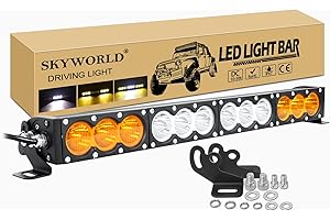 SKYWORLD 22 pouces 56cm 120W Barre de led 4x4 Rampe 12V 24V, Bicolore Ambre blanc Barre d'éclairage LED, Longue portee Barre Lumineuse LED pour Offroad Camion SUV ATV Véhicules, feu antibrouillard