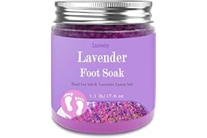 LANWEXY Lavender Foot Soak with Epsom Salt and Sea Salt. Organic Natural Handmade Spa Pedicure Care For Foot Callus, Dry Cracked, Tired Feet, Stubborn Foot Odor Scent.(1.1 Lbs）