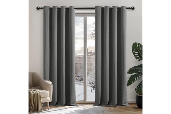 Deconovo Mörkläggningsgardin, öljettgardiner för barnrum, ogenomskinlig termisk öljettgardin för vinter, 214 x 132 cm (längd x bredd), ljusgrå, set om 2