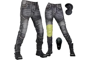 oFzimTo Pantaloni Moto Uomo/Donna, Jeans Moto in Aramide, Pantaloni da Moto con Protezioni