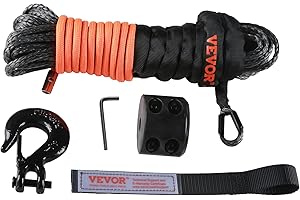 VEVOR Kunststoffseil 4,8 mm x 15,2 m Seilwinde Synthetikseil aus 12 Strängen hochmolekularer Polyethylenfasern Windenseil Powerline ideal zum Ziehen von ATVs UTVs Autos SUVs und großen Offroadern