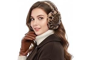 OhMill Fashion Wild Leopard Winter Earmuffs Plush Foldable Portable Ear Warmers Ear Muffs for Women Men