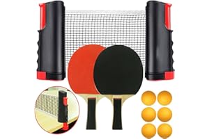 CLDFDC Set professionale di racchette da ping pong, comprendente due racchette da ping pong, una rete con palline, e sei palline. Questo set è adatto per adulti, bambini, attività sia indoor che outdoor.