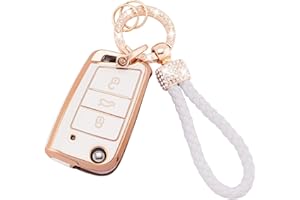 Koaudb Coque pour porte-clés VW avec cordon porte-clés, 3 boutons en TPU souple pour clés de voiture Volkswagen Golf 7 Polo MK6 Jetta Tiguan Skoda Superb Seat Leon Ibiza (Vlw-3B)