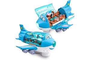 Toysery Airplane Toys for Kids, Bump and Go Action, Toddler Toy Plane with LED Flashing Lights and Sounds for Boys & Girls 3-12 Years Old (Cargo Airplane)