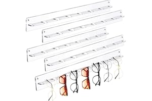 CHUNFUL 5 Pack Acrylic Sunglasses Organizer Storage Wall Mounted Eyeglasses Holder Hanging Eyewear Display Rack Hanger for Entryway Shelf (Clear)