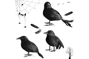 BUKYCAT 3 stycken kråka halloween rekvisita, konstgjorda befjädrade kråkor, halloween svarta befjädrade kråkor, realistiska k