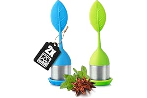 Wilhelm Sell® 2x Filtri da Tè in Acciaio & Silicone - Sfera con Coperchio e Base in 2 Colori - Setaccio Fine per Tè Sfuso & Spezie - Acciaio Inox