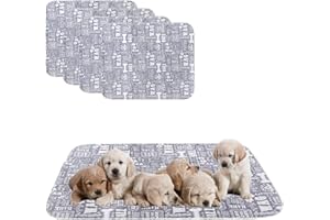 Geyecete Wodoodporna mata dla psa, antypoślizgowa, 4 sztuki podkładek treningowych dla szczeniąt - zmywalne podkładki do siusiu dla psów wielokrotnego użytku podkładki do ubijania dla psa - WordGrey-S