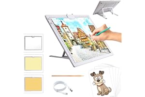 A3 Rechargeable Light Pad, TOHETO 2500mAh Battery Powered Light Board with Stand Top Magnetic Clip 3 Colors Stepless Dimmable 6 Levels Brightness Light Box for Diamond Painting Weeding Vinyl (White)