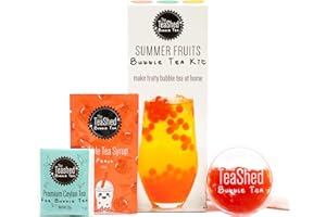 THE *TEASHED Summer Fruit Bubble Tea Kit | Fruit Boba Tea Set Includes Peach Syrup, Strawberry Popping Boba, Tea Bag and Paper Straw | by THE TEASHED