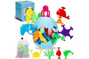 USHOP Juego de Ventosas para Niños,30 Piezas Juguetes Bañera Bebe,Juguete de Succión de Silicona,Juego de Construcción Sensorial Interactivo Juegos Educativos Regalos para Niños 3 4 5 6 7 Años