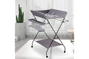 Fetcoi – Fasciatoio portatile con fasciatoio e cintura di sicurezza, combinazione con tre ripiani, carico massimo 25 kg (grigio, con ruote)