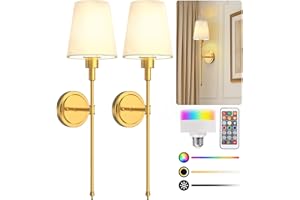 LOHAS-LED Battery Operated Wall Sconces Set of 2, Rechargeable Wall Lights Remote and Dimmable, Sconce Wall Decor Set of 2, Easy Installation, Wireless Wall Lights for Living Room Bedroom, Gold