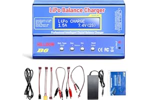 B6 Akku-Balance-Ladegerät, 80W Lipo-Balance-Ladegerät/-Entlader mit Netzteil für NiMH (1–15s), LiPo/Li-Ionen/Life-Akku (1–6s), RC-Hobby-Akkuladegerät, XT-60/JST/T-Anschlüsse
