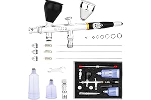 NEOECO SJ83 Airbrush, Self-Centring Plug-in Nozzle，0.2, 0.3 & 0.5mm Nozzle Sets and 1/3 oz Cup, Dual-Action Gravity Feed Airbrush with 1/3 oz,2/3 oz,4/3 oz Replacement Cups (Black)