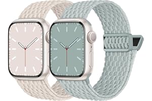 Nimblistic Kompatibel mit Apple Watch Armband Geflochten 41mm 40mm 38mm, Elastisches Nylon Stoff Band mit Magnetverschluss für Apple Watch 9 8 7 6 5 4 3 2 1 SE, Salbeigrün/Polarstern