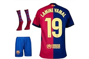 Qycksouth Set di Barcellona da calcio per bambini, maglia a maniche corte, per bambini, edizione limitata, maglia per bambini (4-13 anni)