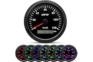 PIOUSUNT 85MM GPS Geschwindigkeitsmesser 0-120km/h, 7 Farben Hintergrundbeleuchtung Kilometerzähler Geschwindigkeitsmessgerät für Motorrad Marine Boot Auto LKW mit GPS Antenne