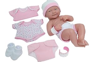 JC TOYS- Muñeca La Newborn recién Nacida de 38 cm, de Vinilo Suave, Incluye Ropa y 8 Accesorios, Rosa, diseñado en España por Berenguer, 2 años, Idioma: ‎Inglés