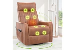 sisolos Recliner Armchairs 3-In-1 Recliner sofa with Massage & Heat, 360° Swivel Rocking Chair with Padded Cushion, Armchair for Living Room with Adjustable Leg Rest and Reclining Functions
