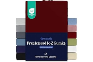 Prześcieradło Dreamzie 140x200 cm, 100% bawełna Premium Jersey, wysokość materaca do 22 cm, hipoalergiczne, Oeko-Tex, Bordowe