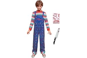 BesserBay Kids Halloween Costume Set Fancy Blue Dungarees with Striped Top 4-14 Years
