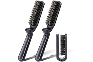 MOZEAT LENS Podróżna składana szczotka do włosów z włosia dzika, składana kieszeń, antystatyczna mini broda i narzędzie do stylizacji włosów dla kobiet i mężczyzn (czarne)