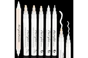Thboxes 6 Stück Weiße Acrylic Marker, Weißer Stift Wasserfest Acrylstifte Schnelltrocknend Acrylmarker Stifte mit Fineliner Brush Pen Kalligrafie Stift für Schwarzes Papier Holz Glas