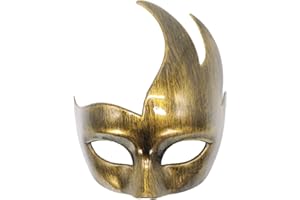 Coolwife Men's Masquerade Mask Vintage Venetian Checkered Musical Party Mardi Gras Mask (X Antique Gold)