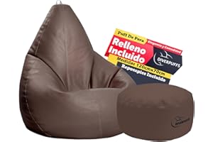 Diverpuff Puff Pera XXL Chocolate con Reposapiés y Relleno Incluido Ultra Cómodo para Leer Jugar o Descansar Ideal para Niños y Adultos Diseño Interior Exterior Antiestrés Uso Diario Salón Dormitorio