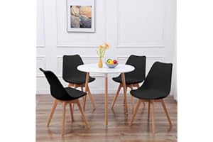 ‎FURNITABLE FURNITABLE Set aus Runder Esszimmertisch mit 4 Schwarzem Stühlen | Küchentisch-Set | Esszimmergruppe für Esszimmer Küche Wohnzimmer | 3-Bein-Tisch weiß