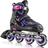 2PM SPORTS Vinal Adjustable Inline Skates for Kids, Women and Men | Inline Skates for Girls Boys and Beginners 5-20 Years, Si