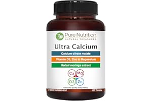 PURE NUTRITION NATURAL TREASURES Pure Nutrition Ultra Calcium 1000mg with VIT D3 + K2 | 120 Tab | Highly absorbable Supplement with Calcium Citrate Malate, VIT D3, K2, Moringa Oleifera, Magnesium and Zinc.