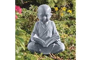 Design Toscano Bébé Bouddha Étudiant les Cinq Préceptes Statues de Jardin Décor Asiatique, 30 cm, polyrésine, pierre grise
