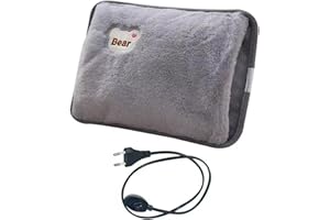 TMRBBESTY Bolsa De Agua Térmica Recargable,Bolsa De Agua Caliente Eléctrica,Bolsa Eléctrica Recargable Peluche,Adecuado para el abdomen de las manos,Calor en invierno,Niños,Adultos,Gris,Bolsa vacía