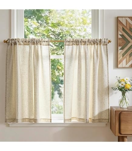 Lot de 2 rideaux brise-bise - Motif gaufré - Pour fenêtre courte
