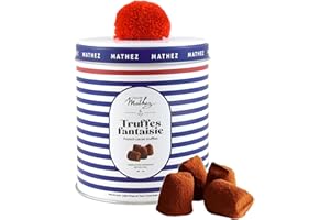 Chocolat Mathez - Truffes au chocolat Pompon – Boite chocolat à offrir élégante avec un véritable pompon rouge - Fabrication française – Boîte métal décorative à réutiliser - Idée cadeau