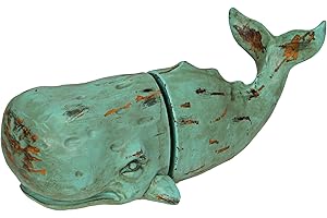 ZECKOS Verdigris Green Sperm Whale Head and Tail Bookends - Decorative Resin Nautical Bookshelf Organizers with Rustic Beach Charm and Unique Maritime Appeal