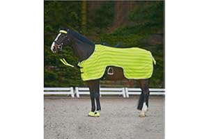 Marengos – Ausreitdecke Reflex – Pferdedecke mit Sattelausschnitt – stark reflektierend & mit Silber-Leuchtstreifen – Outdoordecke für Pferde – Pferde Zubehör in Neongelb – 145cm