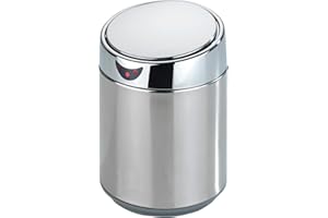 WENKO Tisch- und Kosmetikeimer mit Sensor 0,8 L Chrom, öffnet & schließt berührungslos, rostfreier Edelstahl, mit herausnehmbarem Inneneimer, Ø 12 x 18 cm