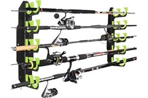 BOOSTEADY Fishing Rod Holders Holds Up to 10 Rods,Fishing Rod Rack for Garage,Fishing Pole Holders, Wall or Ceiling Mounted Fishing Rod Rack,Fishing Gear Gifts for Men-Green