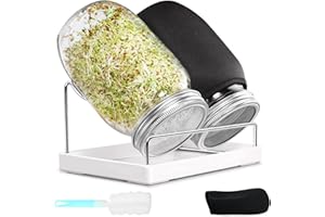 APACALI Lot de 2 bocaux à germer pour germes 1000 ml - Avec couvercles à échelons - 2 manches occultantes - Plateau - Support en acier inoxydable - Pour la culture des germes