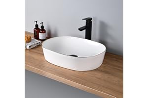 DILECI - Vasque à Poser Ronde Ovale Blanche avec Liseré Doré - Lavabo Élégant en Céramique - Design pour Salle de Bain Moderne ou Industrielle - Idéal pour Plan de Travail ou Meuble Suspendu
