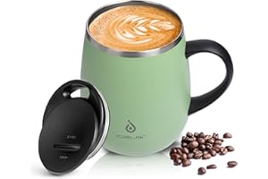 Ideus Coffee Mug 470ml (16oz), Double Wall Vacuum Insulated Stainless Steel Coffee & Tea Cup w/Non-Slip Handle & Slider Module Lid & Large Volume (Green)