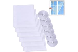 FGEN 6 PCS Moustiquaire Fenêtre Écran, Filet Écran Insecte, Moustiquaire Fenêtres Filet Écran Insecte avec Ruban Adhésif, pour Bureau Maison, avec 6 Auto-Rubans Adhésifs 130 * 150cm(Blanc)